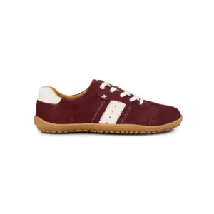 Koel ILA Suede 3.0 Bordo women's barefoot leather sneakers side view with gum rubber sole and white stripe