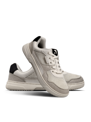 Pair of Barebarics Zing Fresh White Beige barefoot sneakers with breathable vegan materials and wide toe box