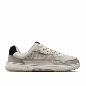 Barebarics Zing Fresh White Beige barefoot sneakers side view with breathable mesh upper and flexible barefoot sole