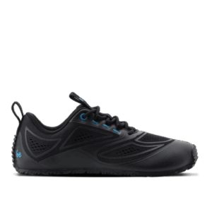 Be Lenka Trailtech Black Blue barefoot hiking shoes side view with TrailProGrip outsole and TPU upper