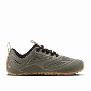 Be Lenka Trailtech Khaki Green barefoot hiking shoes side view with TrailProGrip outsole and TPU upper