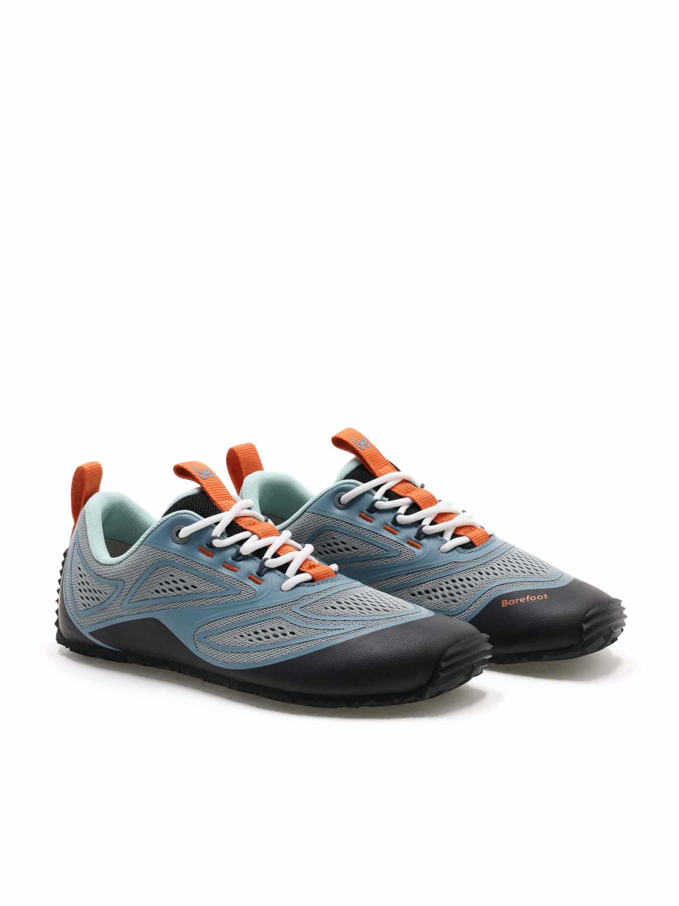 Front view of Be Lenka Trailtech Slate Blue barefoot shoes for hiking and trail running with reinforced toe cap