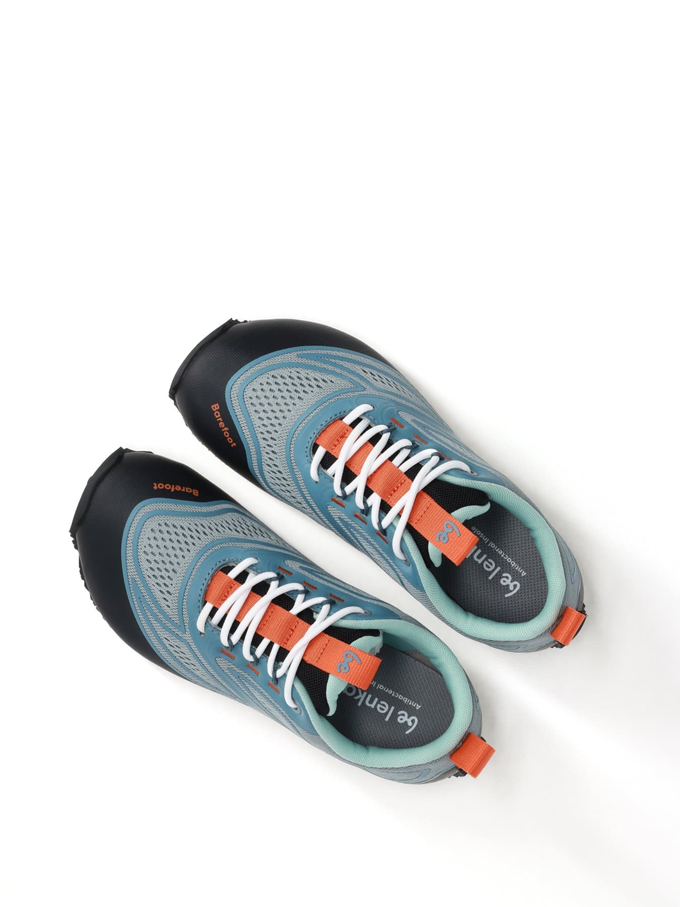Top view of Be Lenka Trailtech Slate Blue barefoot trail shoes showing anatomical wide toe box and antibacterial insole