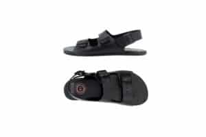 ukishoes Nazare Black barefoot sandals front above view showing wide toe box and leather upper