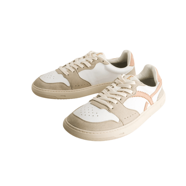 Fleeters Mango Pink vegan barefoot sneakers front view with GrapeSkin upper and wide toe box