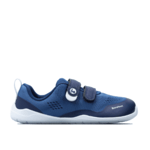 Be Lenka Nubo Kids Blue barefoot children's sneakers side view with breathable mesh upper and white sole