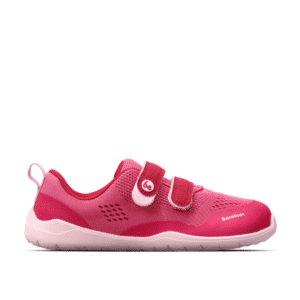 Be Lenka Nubo Kids Pink barefoot children's sneakers side view with breathable mesh upper and white MotionGrip sole