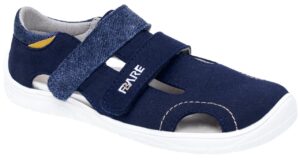 Fare Bare Economic Blue barefoot children's summer sandals front view with double velcro and ventilation cutouts