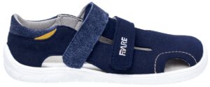 Fare Bare Economic Blue barefoot children's sandals side view with flexible sole and suede leather upper