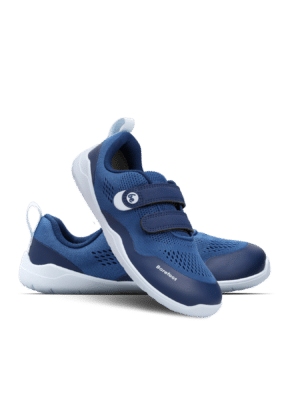 Pair of Be Lenka Nubo Kids Blue barefoot sneakers with double velcro and reinforced toe cap