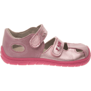 Fare Bare Tripolis Pink barefoot girls summer shoes side view with genuine leather upper and pink FARESOLE SENSE sole