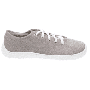 Веган боси текстилни маратонки Fare Bare Sicilky Grey, страничен изглед с бяла подметка FARESOLE SENSE