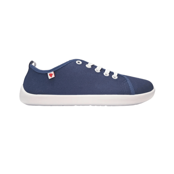 Anatomic Natural Canvas 1N07 navy barefoot canvas sneakers profile view with white 5mm TPU sole