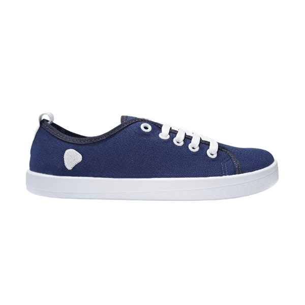 Anatomic Starter A11 blue barefoot canvas sneakers profile view with white 6mm rubber sole