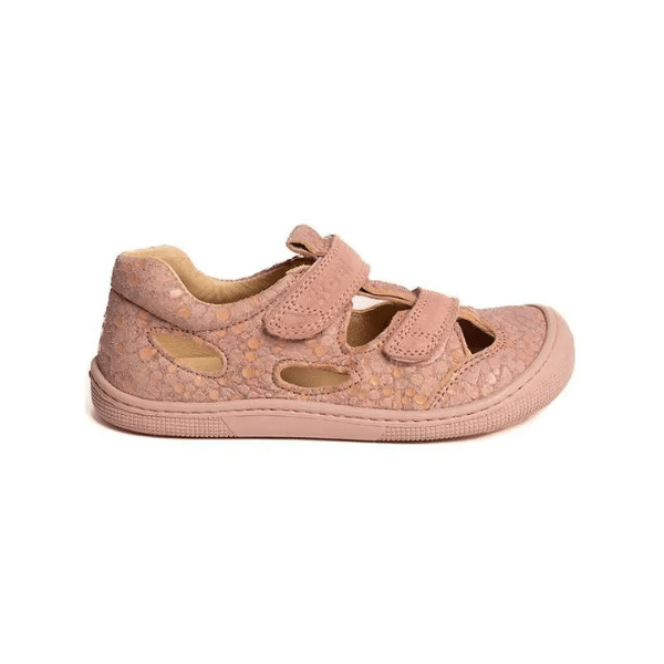 Koel DEEN Napa Salmon barefoot sandal for kids side view with 4mm natural rubber sole