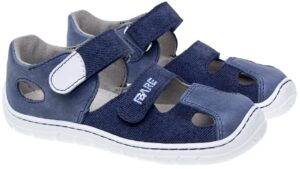 Pair of Fare Bare Tripolis Blue barefoot children's summer shoes with velcro fastening