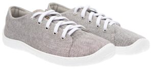Pair of Fare Bare Sicilky Grey vegan barefoot sneakers with breathable textile upper
