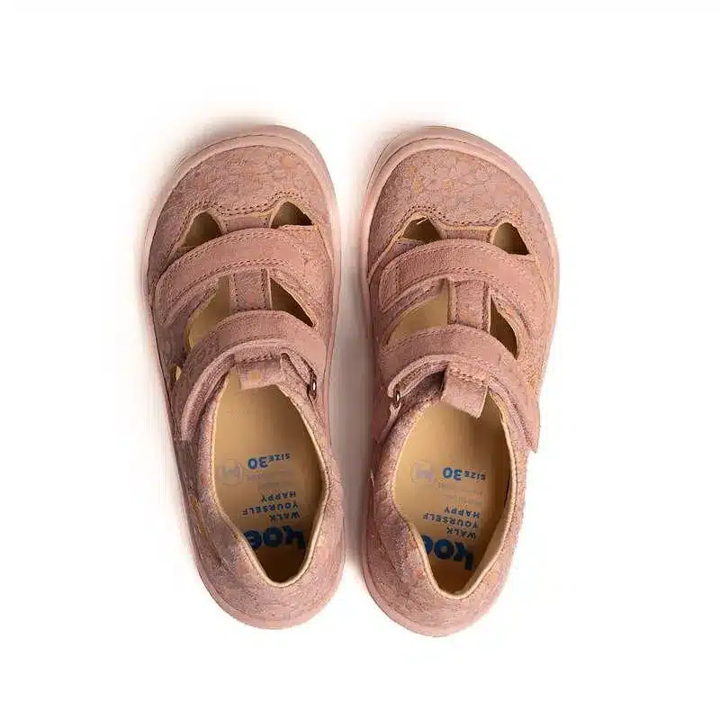Koel DEEN Napa Salmon kids barefoot sandals top view with removable leather insole