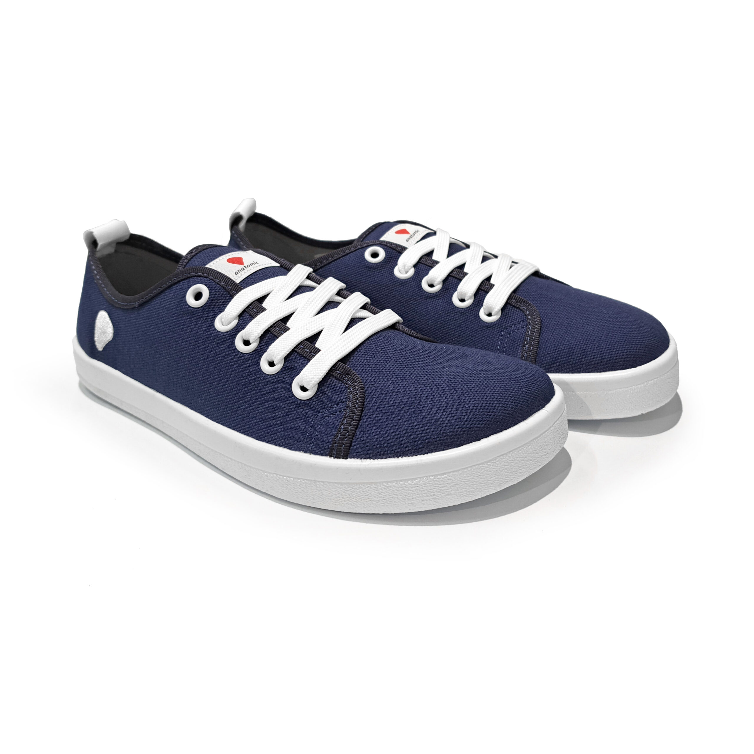 Pair of Anatomic Starter A11 blue barefoot canvas sneakers with foot-shaped toe box