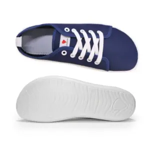 Anatomic Natural Canvas 1N07 navy barefoot sneakers showing wide foot-shaped toe box and white sole