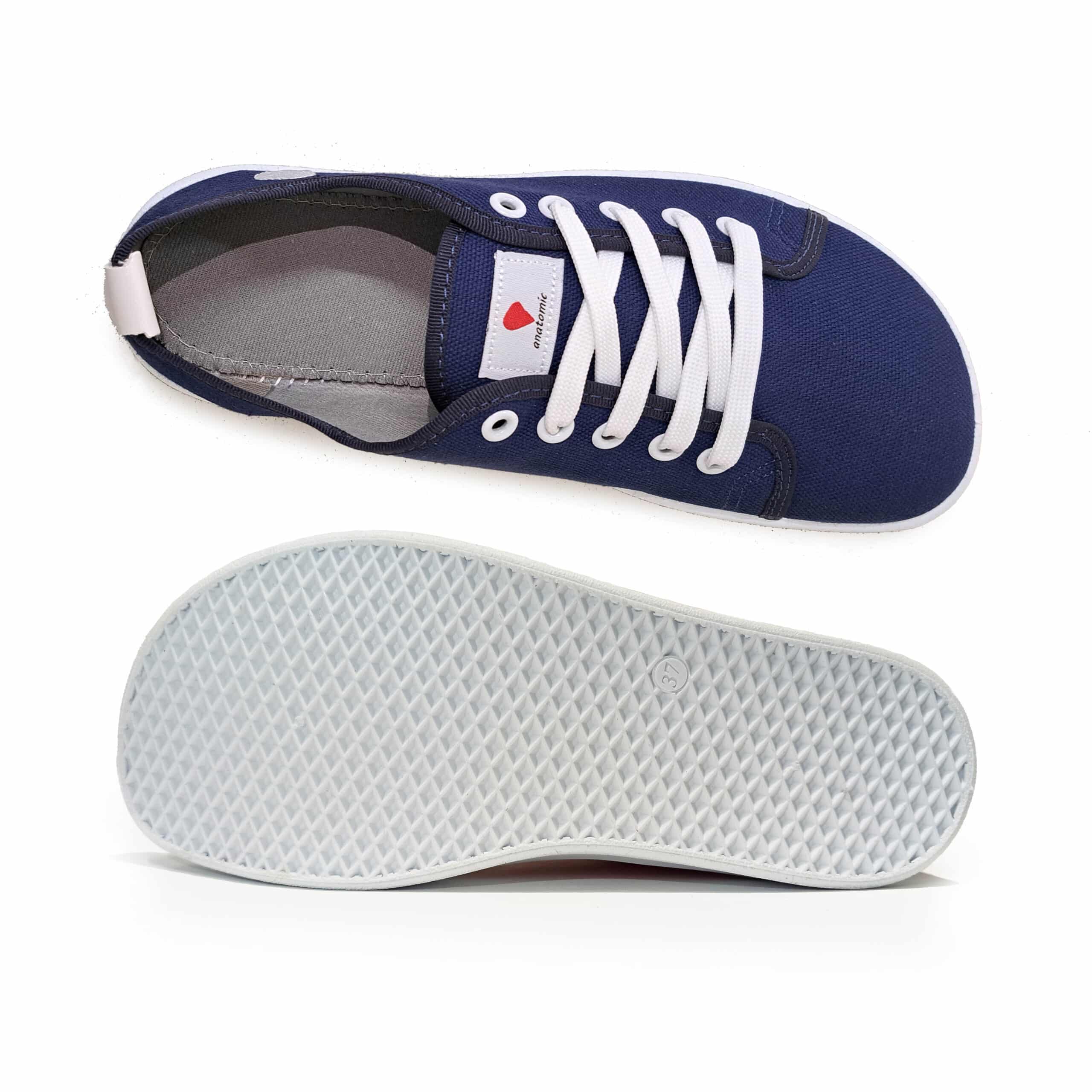 Anatomic Starter A11 blue barefoot canvas sneakers rear view with reinforced heel counter