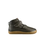 Vivobarefoot Gobi Boot Kids Dark Brown отстрани – тъмнокафява кожа, две велкро каишки, халка на петата и карамелена подметка